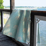 KLIPPAN リネン&シュニールコットン シングルブランケット birds in the snow ライトブルー