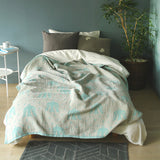 KLIPPAN リネン&シュニールコットン シングルブランケット birds in the snow ライトブルー