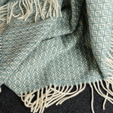 シ・コラサォン ウールブランケット Flower Green Gray / Water Green