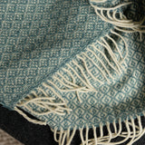 シ・コラサォン ウールブランケット Flower Green Gray / Water Green