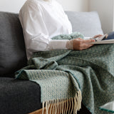 シ・コラサォン ウールブランケット Flower Green Gray / Water Green