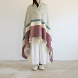 シ・コラサォン ウールコットンブランケット Diagonal Stripe azul & bordeaux