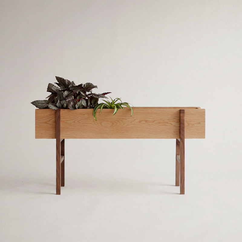 ブラウン　大容量　棚付き　ウッド　ワイドプランター　ハンドメイド Planter wide | オーク/ウォルナット無垢材 | 北欧家具 北欧インテリア